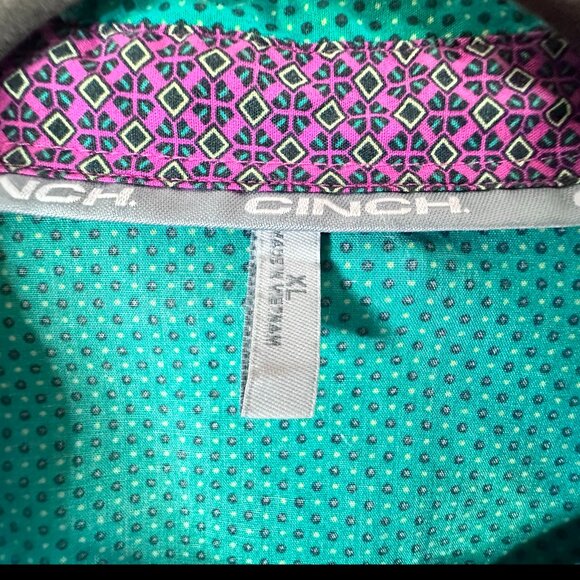 Men's XL Cinch Turquoise Geometric Pattern Contrast Flip Cuff Button-down Shirt - Picture 4 of 10